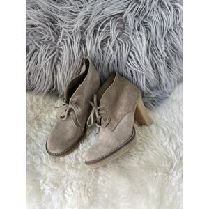 J. Crew Macalister Ankle Tan Suede Lace Up Heel Combat Boots Sz 6 Italy